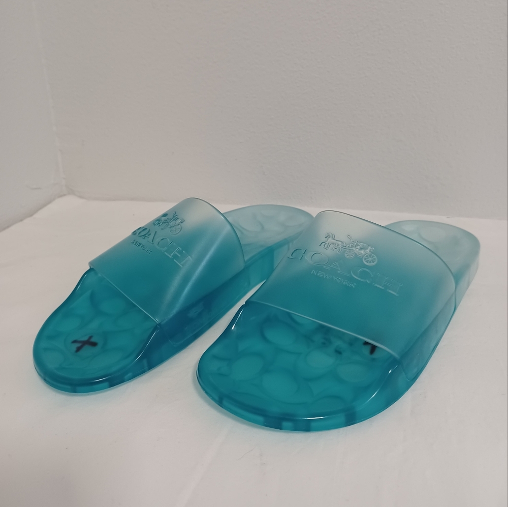 Coach Ulyssa jelly slides sandals blue logo Sz 6B